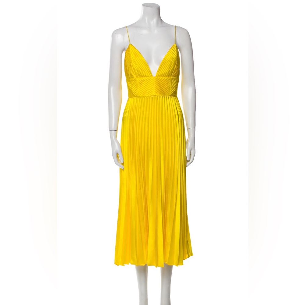 AMUR Yellow Pleated Cocktail Dress